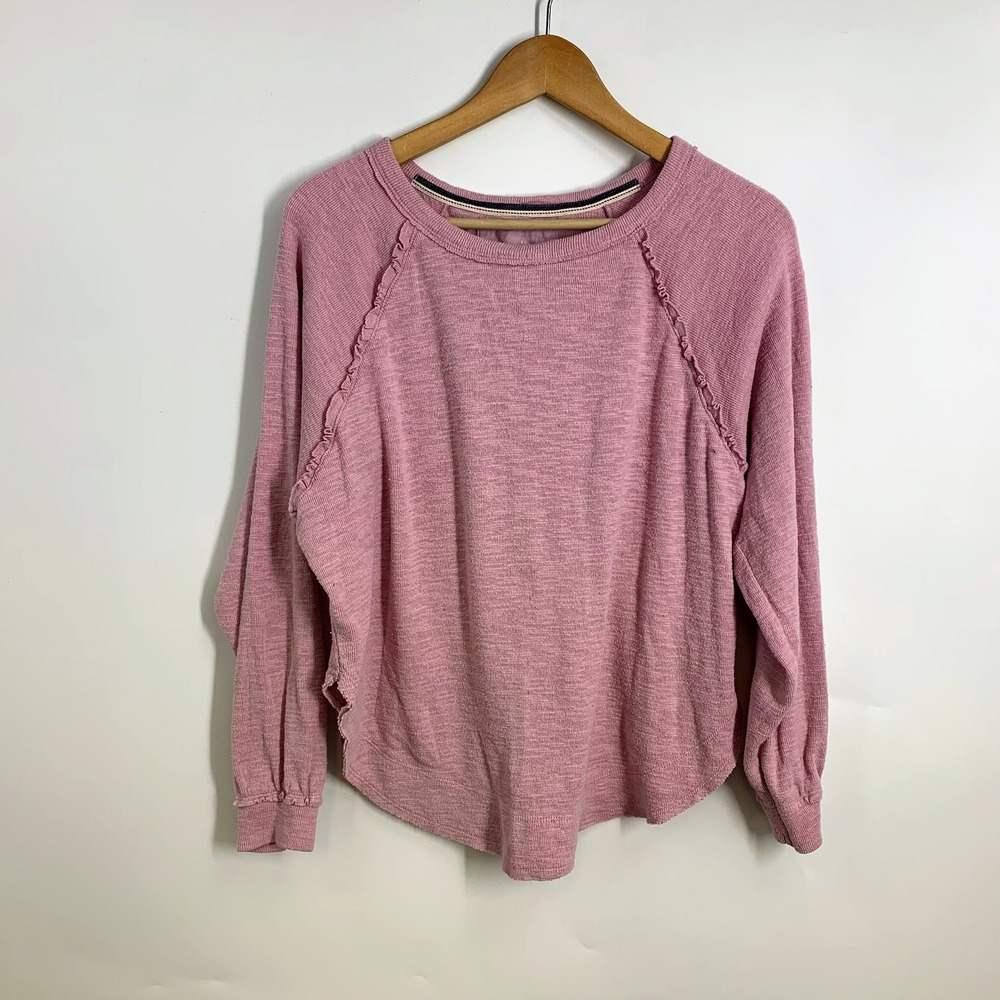 Pilcro Diana Textured Long Sleeve Ruffle Trim Casual Pullover Top Womens Size XS